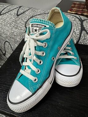 Converse Teal Low Top Sneakers with White Laces